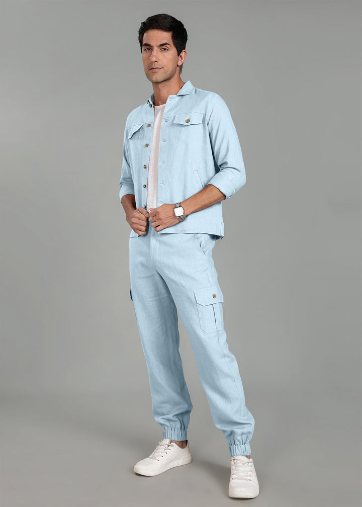 Pastel Blue Linen Jacket & Jogger Co-Ord Set
