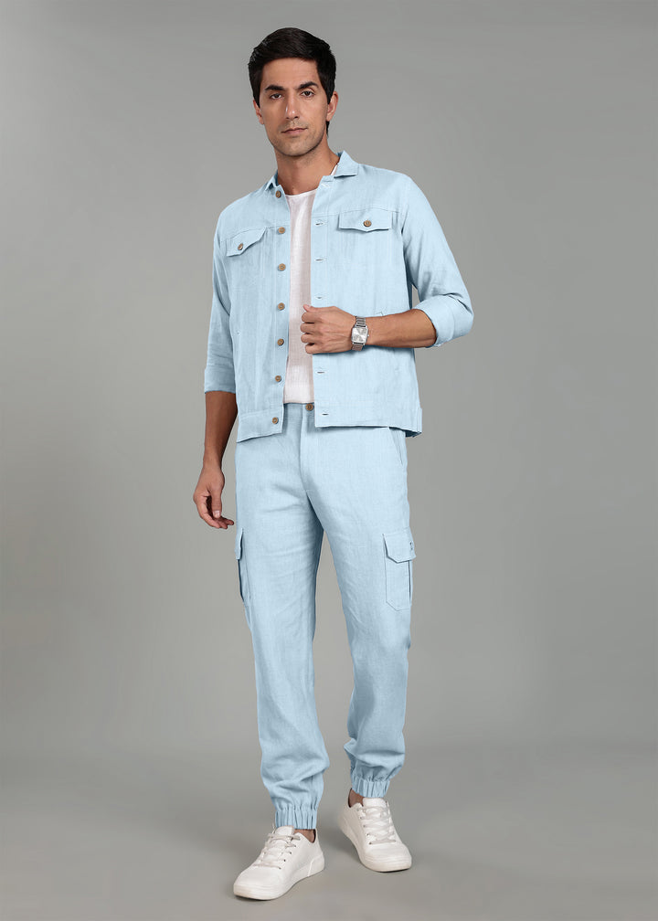 Pastel Blue Linen Jacket & Jogger Co-Ord Set