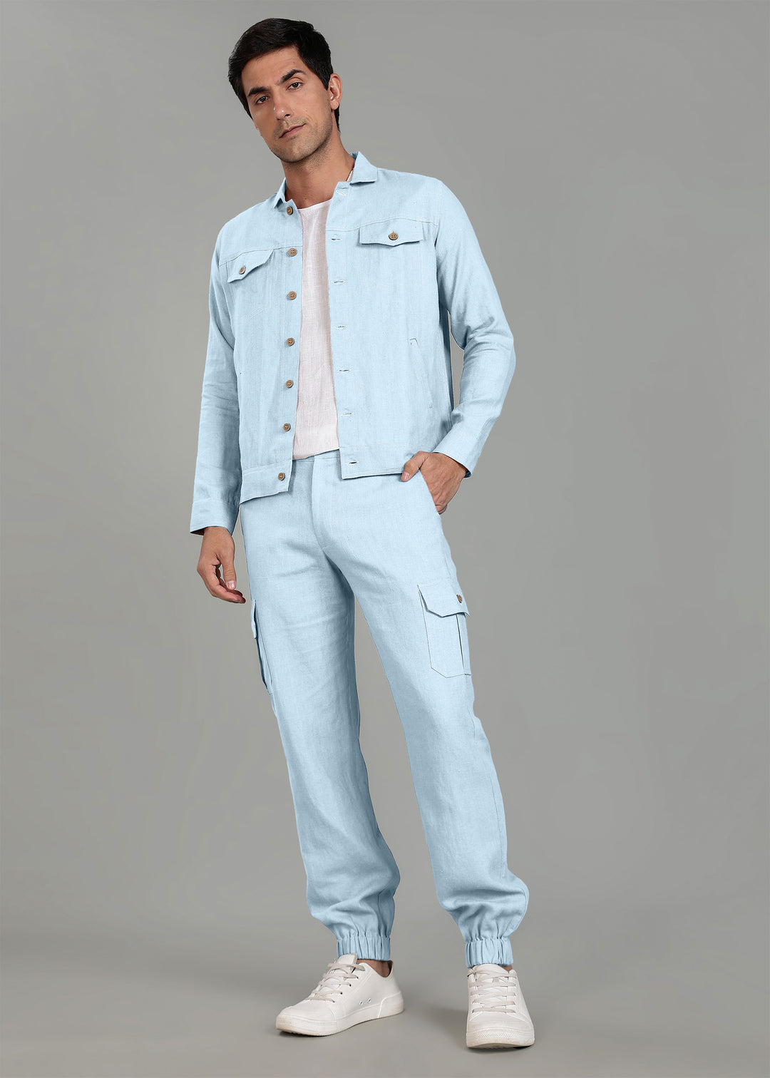 Pastel Blue Linen Jacket & Jogger Co-Ord Set
