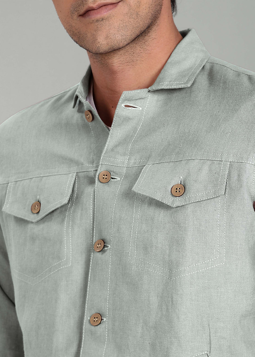 Becket - Linen Short Jacket - Slow Green