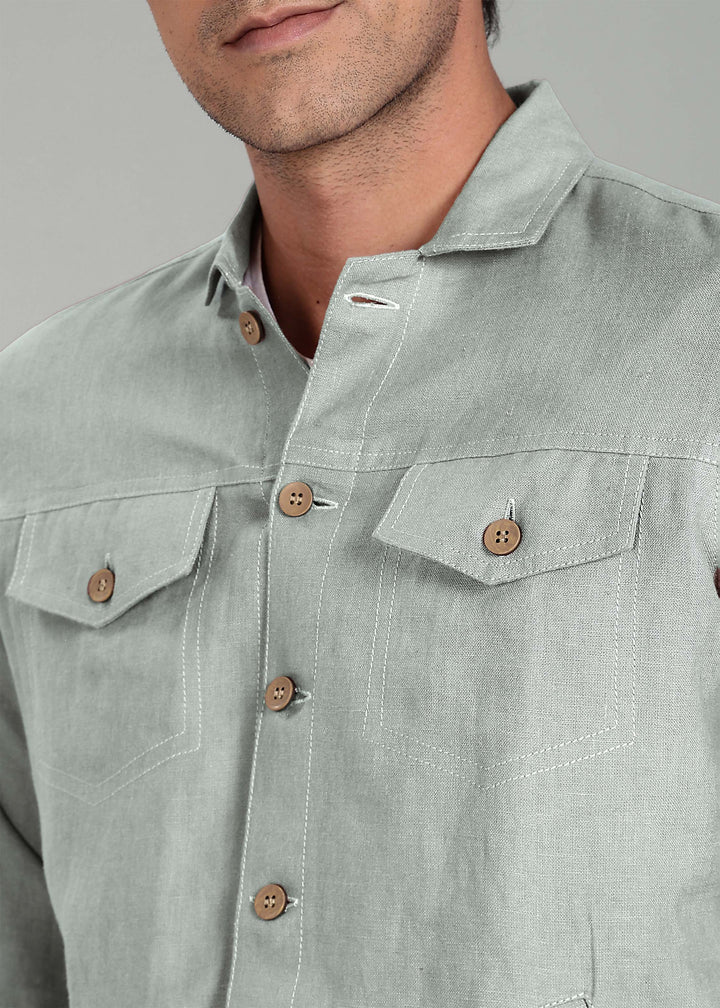 Becket - Linen Short Jacket - Slow Green