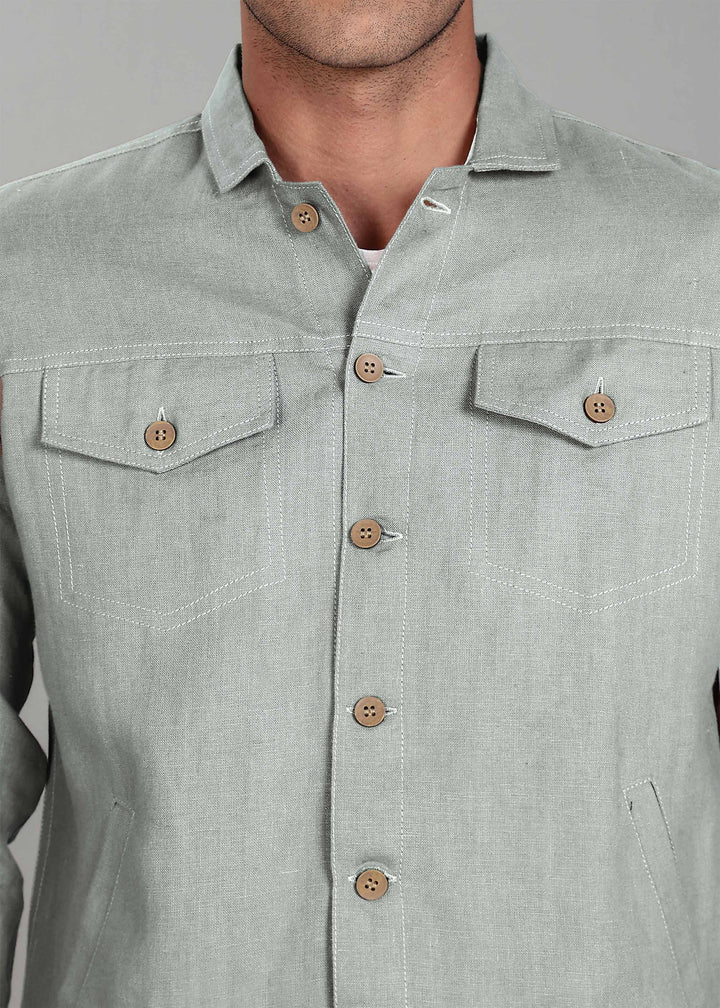 Becket - Linen Short Jacket - Slow Green
