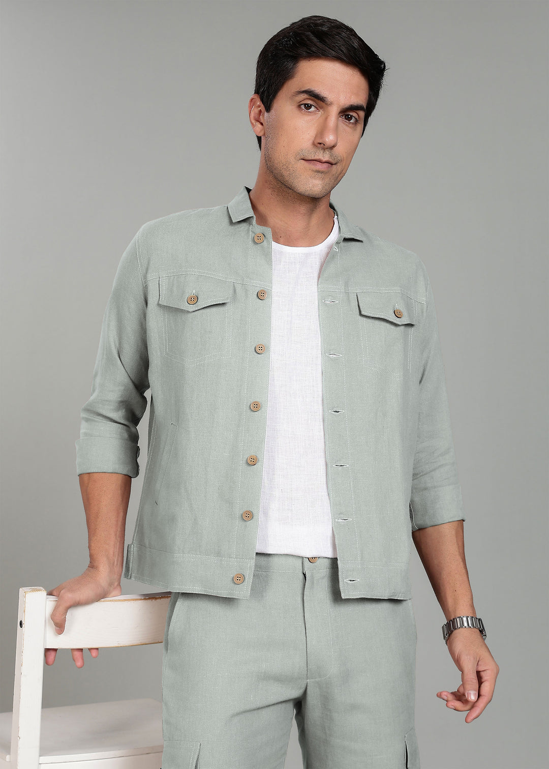 Becket - Linen Short Jacket - Slow Green