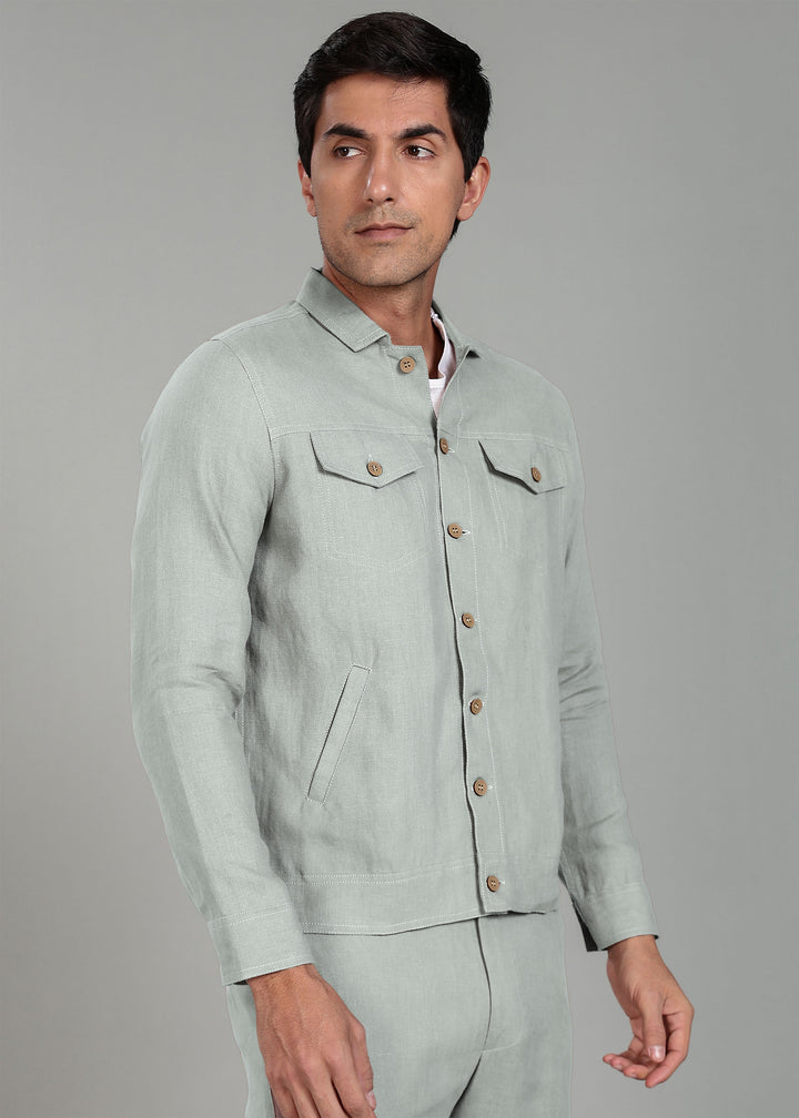 Becket - Linen Short Jacket - Slow Green