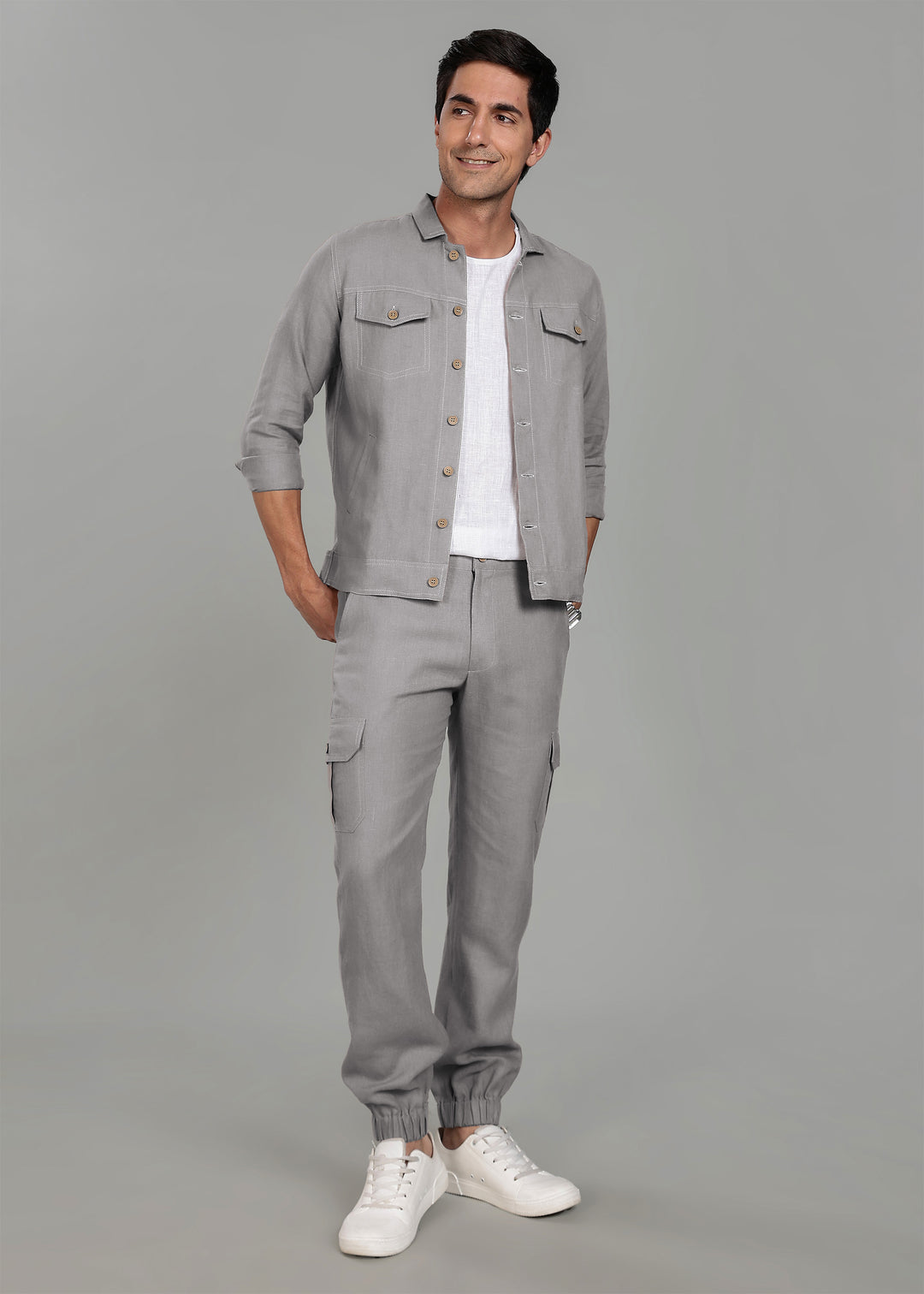 Steel Grey Linen Jacket & Jogger Co-Ord Set