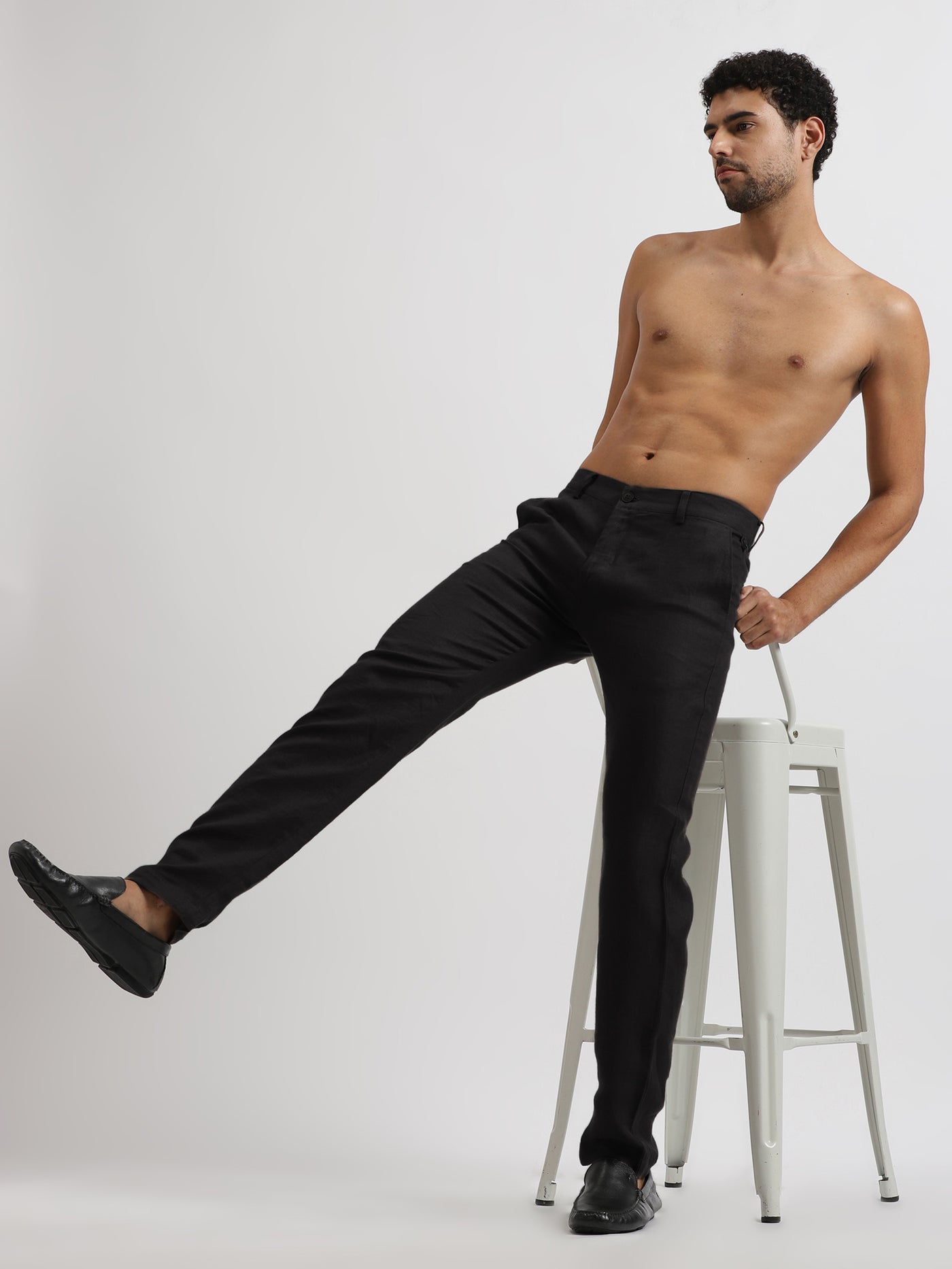 Denim Delight Look | Ronan Denim Blue Shirt & Pure Black Trousers