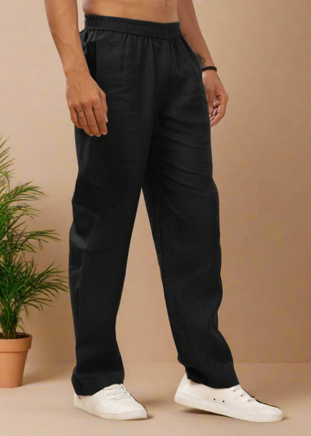 Black Pure Linen Casual Pants for Men Linen Trail Black Pure Linen Casual Pants for Men Linen Trail
