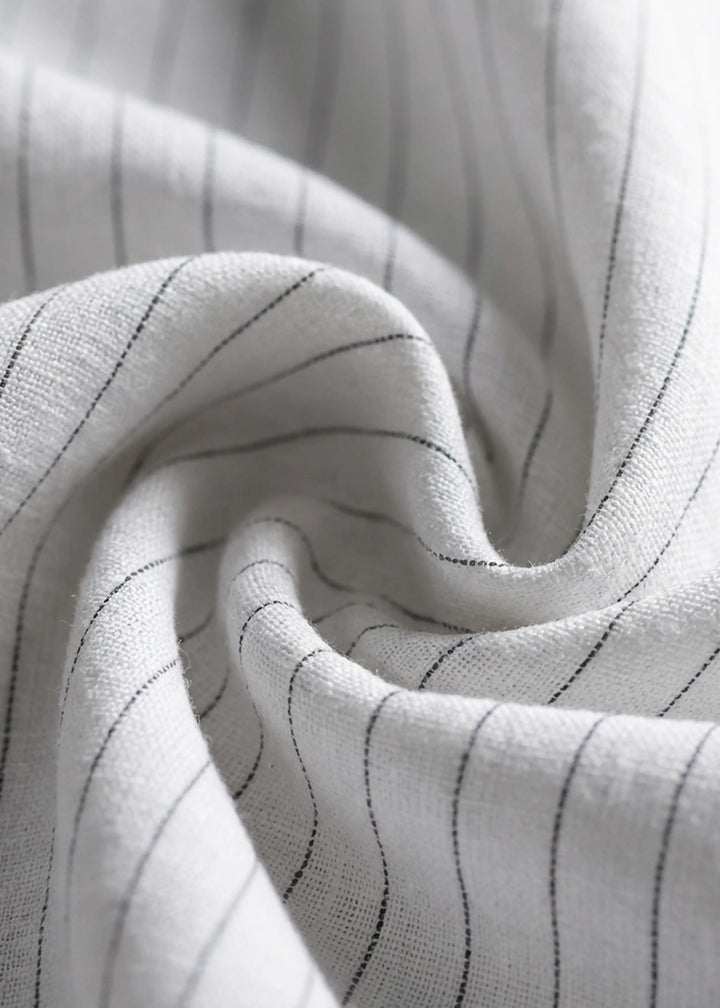 Mirage - Pure Linen Relaxed T-Shirt - Black Pinstripe