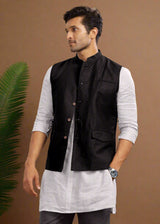 Nehru Pure Linen Jacket | Black