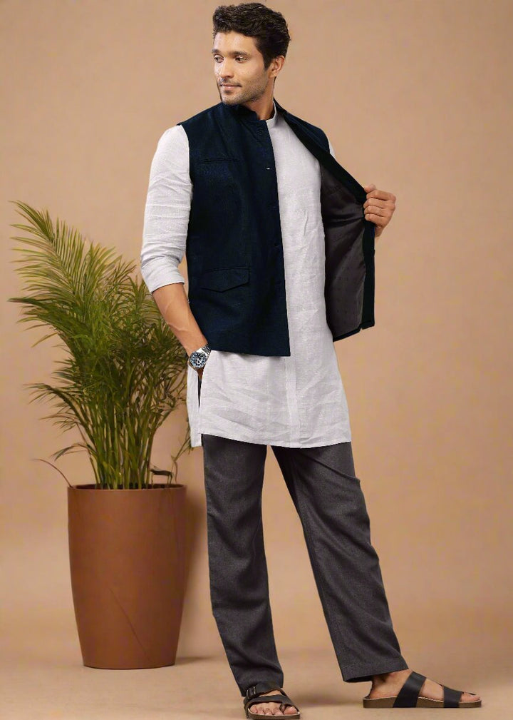 Nehru Pure Linen Jacket | Regal Blue