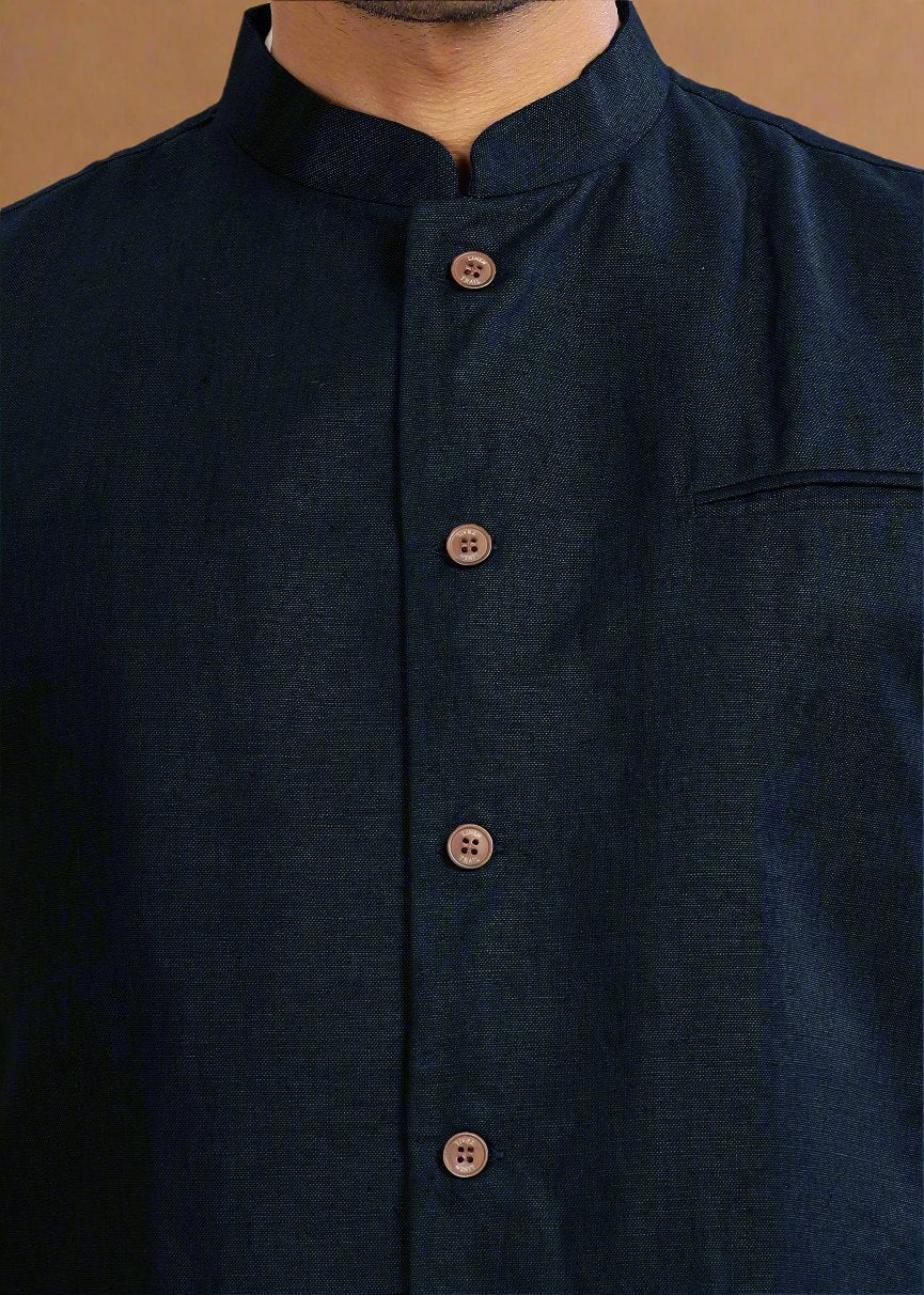 Nehru Pure Linen Jacket | Regal Blue