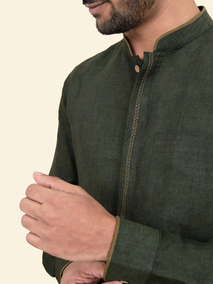 Bosco - Pure Linen Full Sleeve Shirt - Forest Green