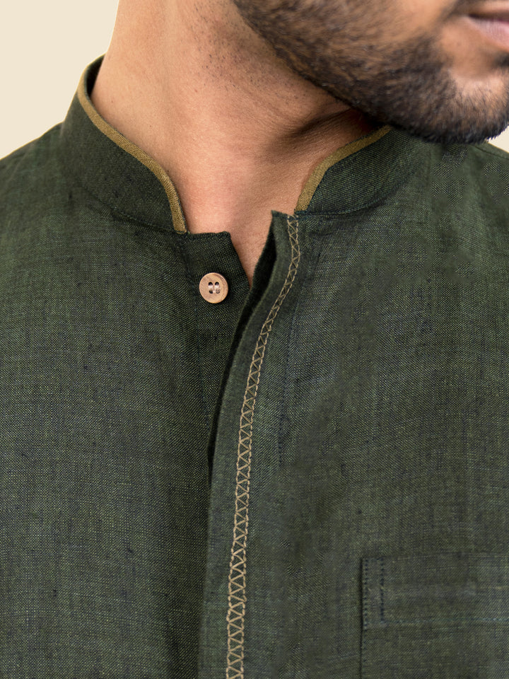 Bosco - Pure Linen Full Sleeve Shirt - Forest Green