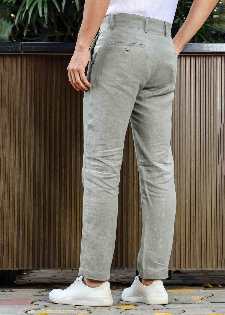 Brandon Double Button Broad Pure Linen Trousers - Slow Green