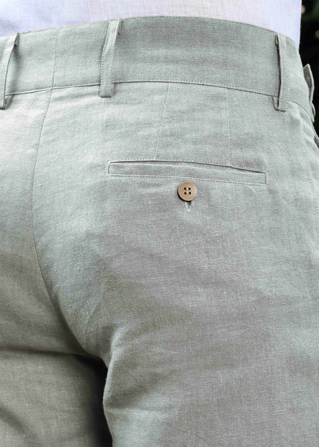 Brandon Double Button Broad Pure Linen Trousers - Slow Green