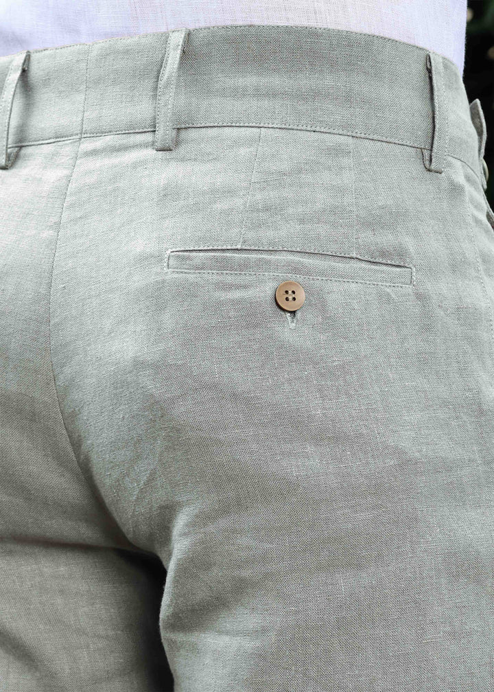 Brandon Double Button Broad Pure Linen Trousers - Slow Green