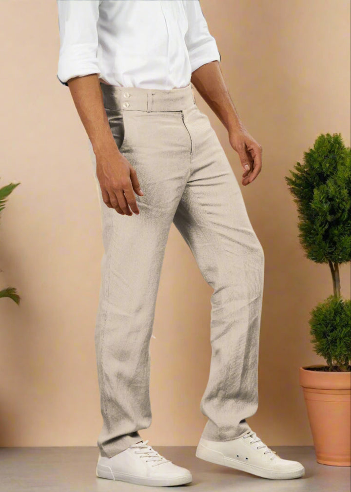 Brandon Double Button Broad Pure Linen Trousers - Ecru