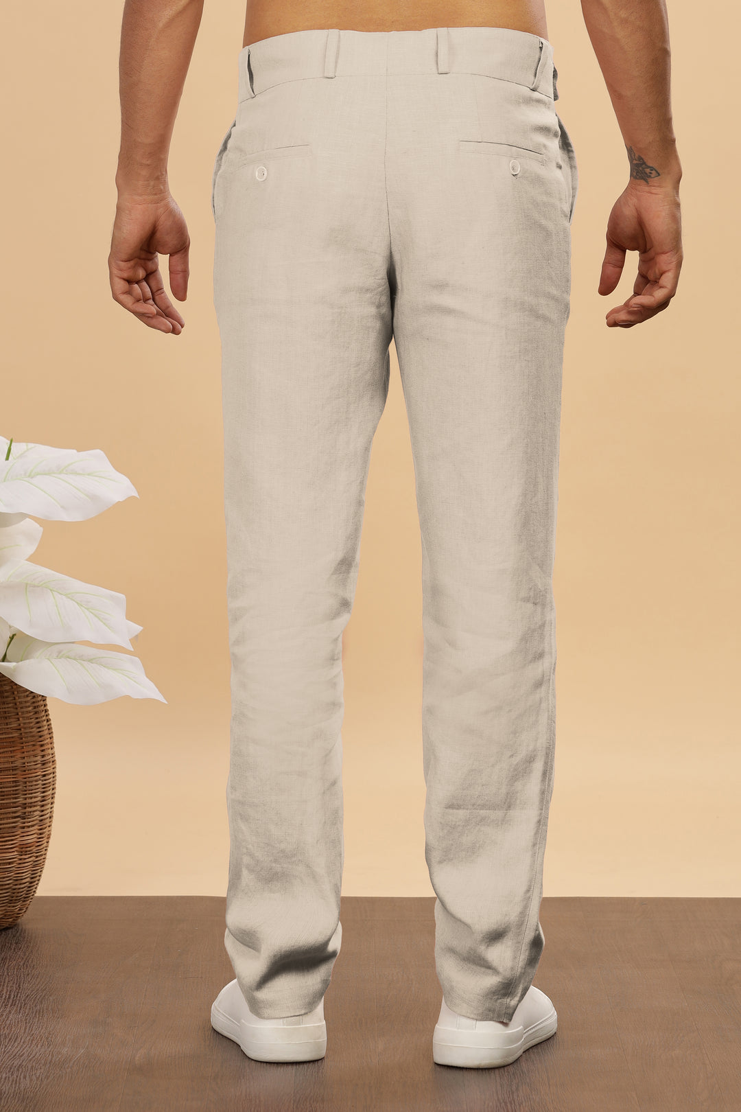 Brandon Double Button Broad Pure Linen Trousers - Ecru