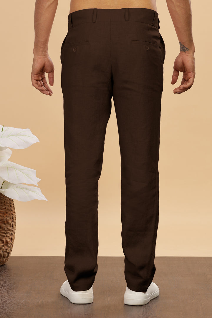 Brandon Double Button Broad Pure Linen Trousers - Cocoa Brown