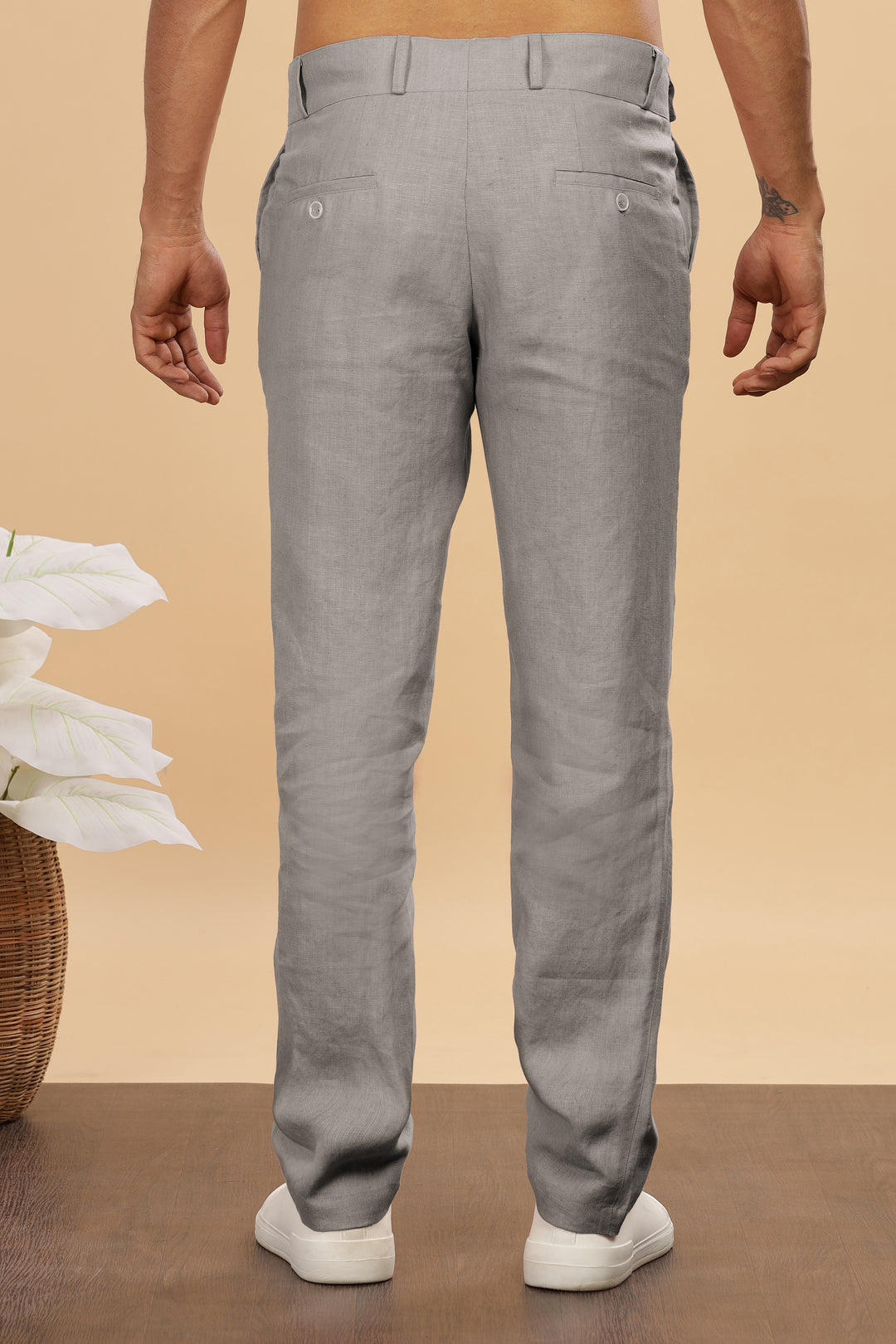 Brandon Double Button Broad Pure Linen Trousers - Steel Grey