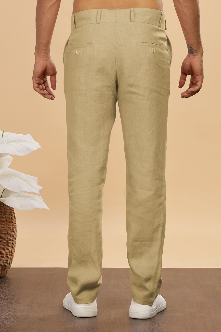 Brandon Double Button Broad Pure Linen Trousers - Sage Green