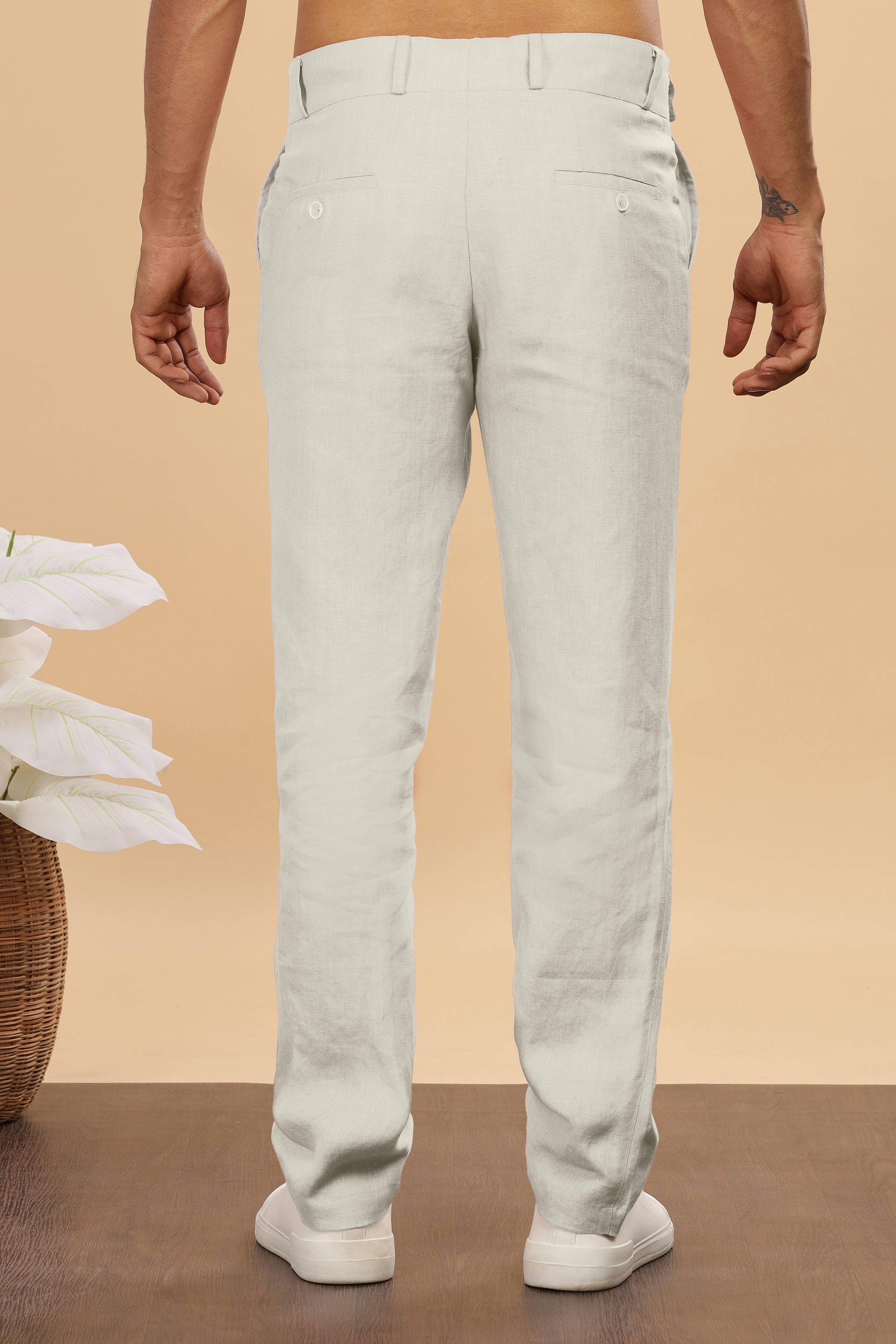 Powder Blue Double Button Pure Linen Trousers by Linen Trail