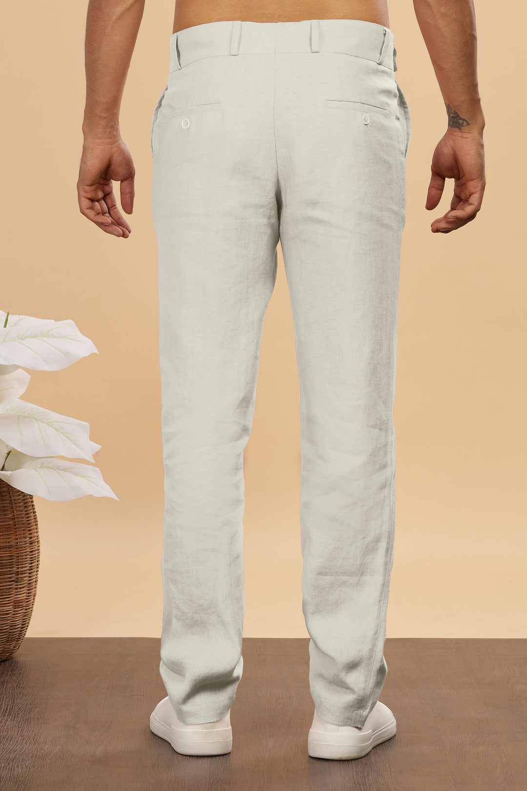 Brandon Double Button Broad Pure Linen Trousers - Powder Blue