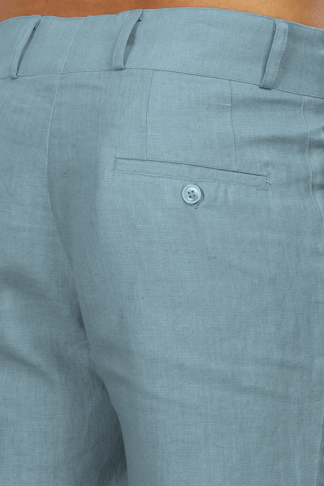 Brandon Double Button Broad Pure Linen Trousers - Light Blue Grey