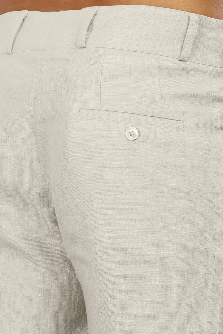 Brandon Double Button Broad Pure Linen Trousers - Powder Blue