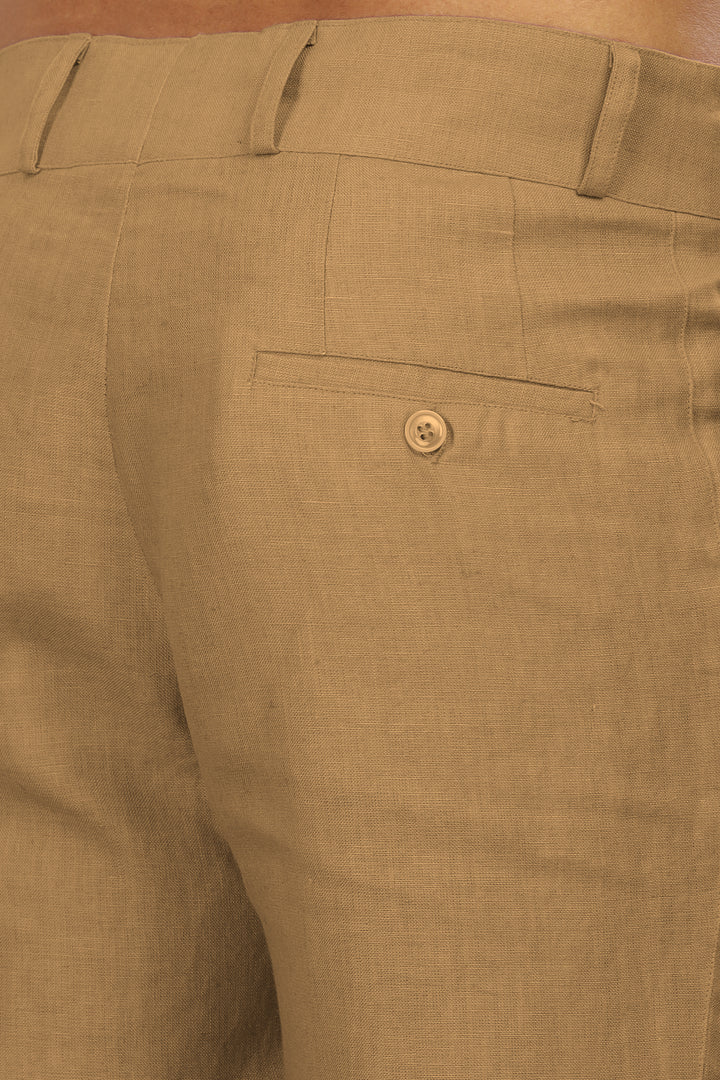 Brandon Double Button Broad Pure Linen Trousers - Light Hazelnut Brown