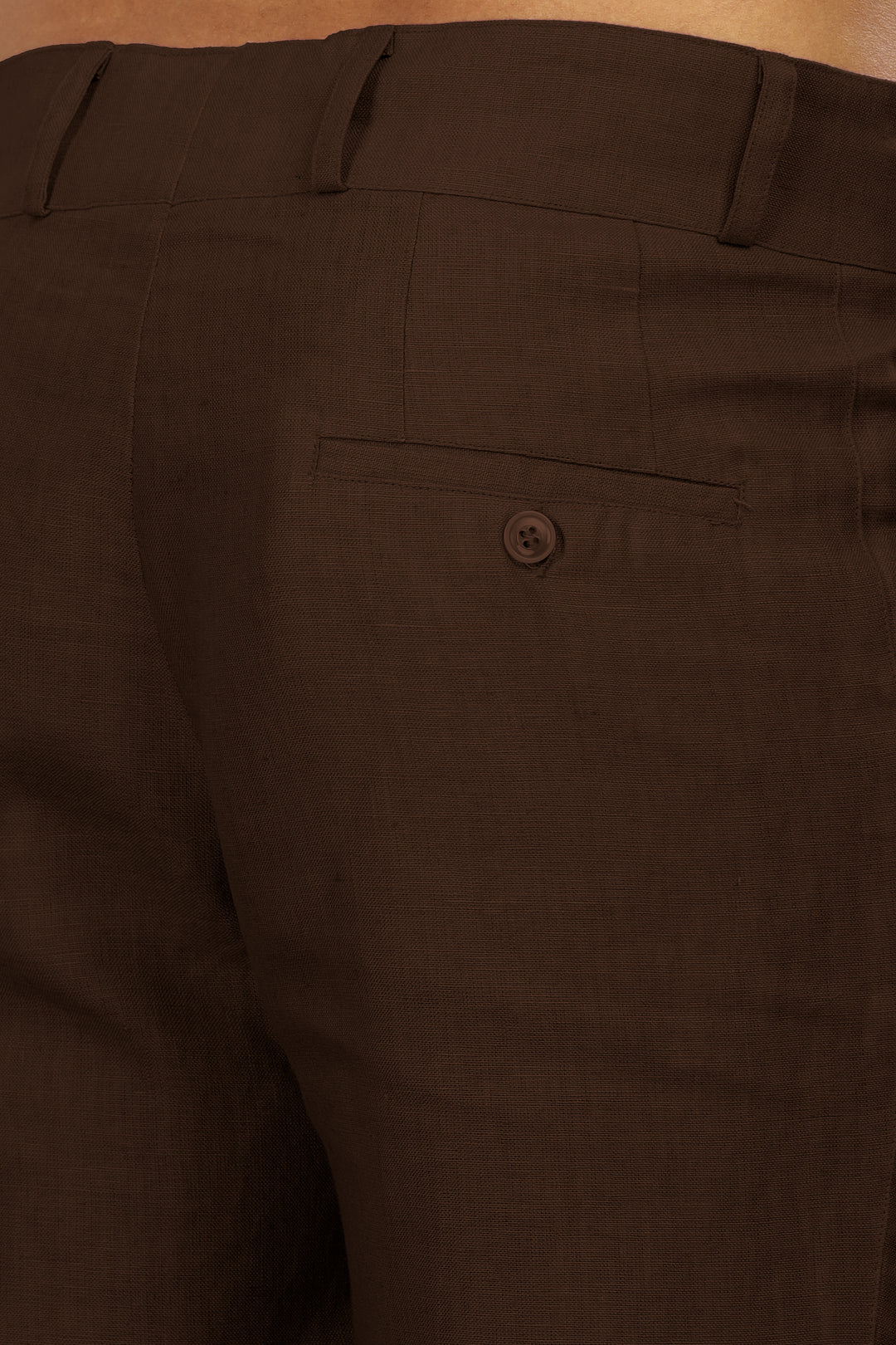 Brandon Double Button Broad Pure Linen Trousers - Cocoa Brown