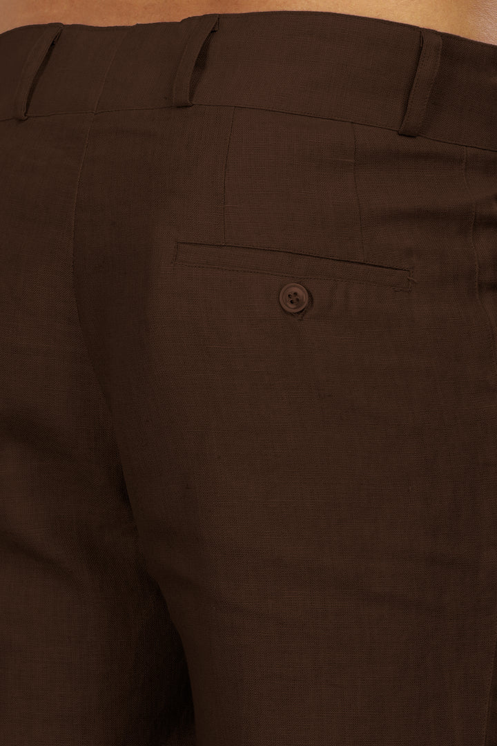 Brandon Double Button Broad Pure Linen Trousers - Cocoa Brown