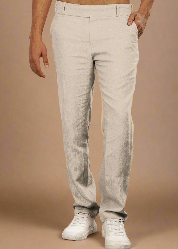 Brandon Double Button Broad Pure Linen Trousers - Ecru