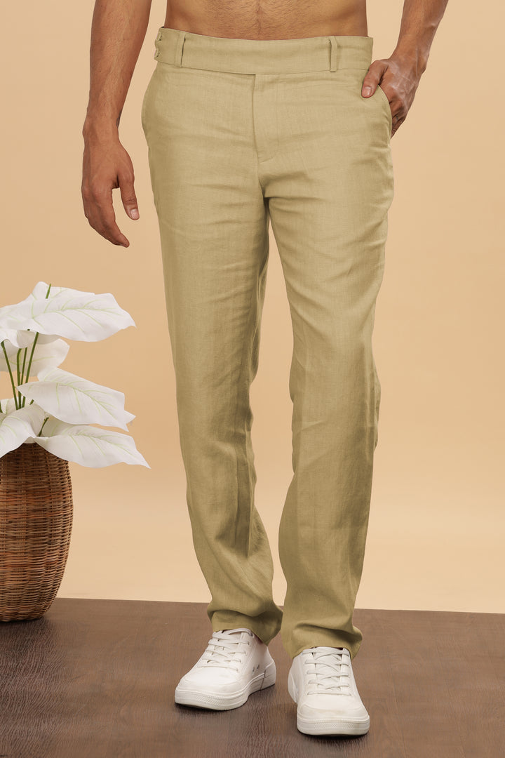 Brandon Double Button Broad Pure Linen Trousers - Sage Green