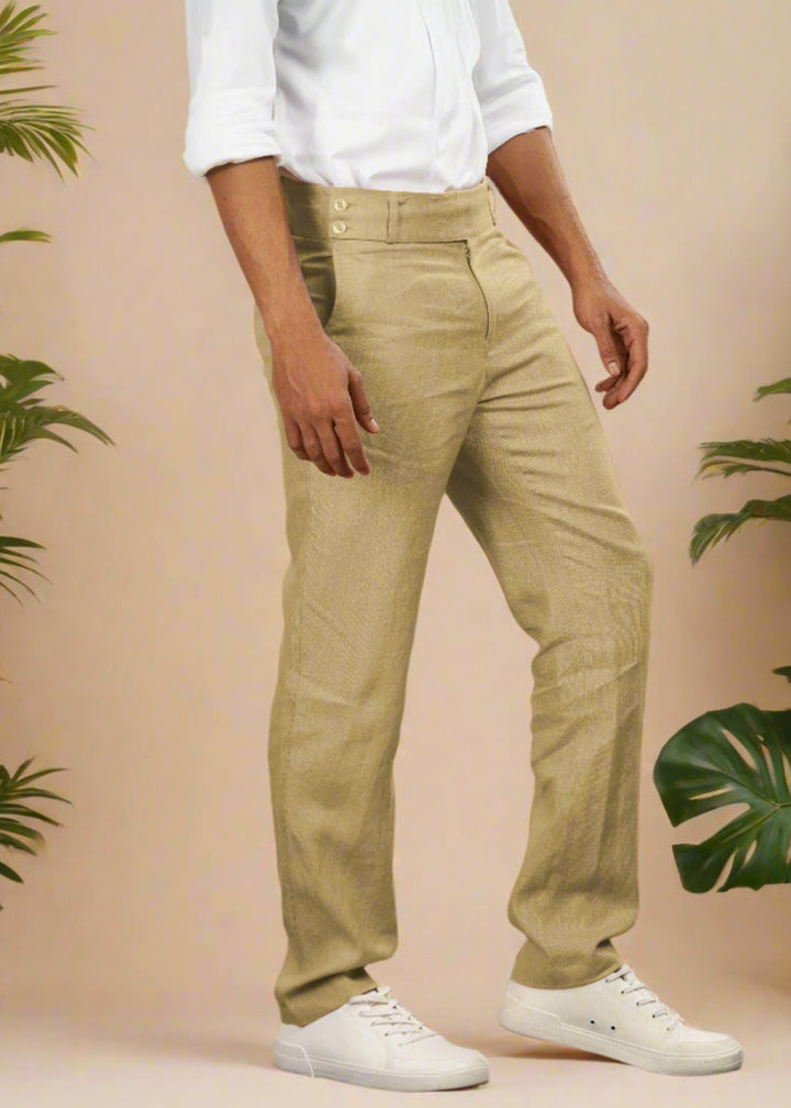 Brandon Double Button Broad Pure Linen Trousers - Sage Green