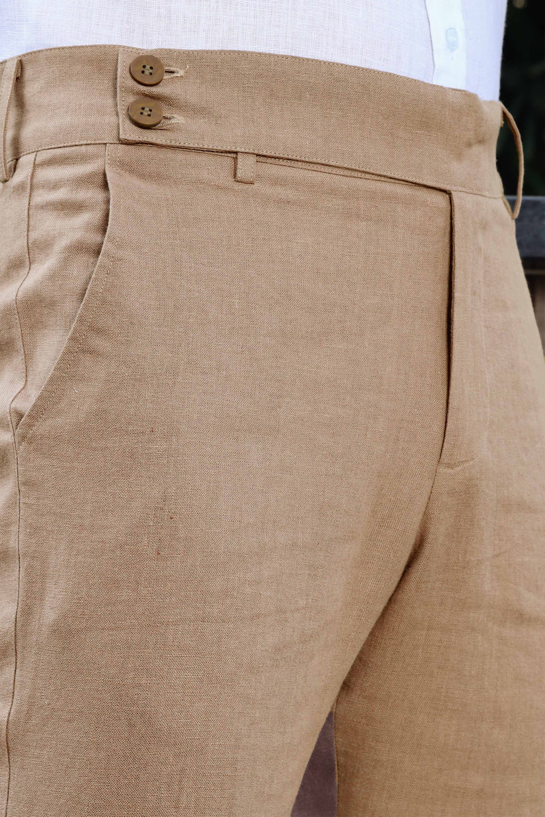 Brandon Double Button Broad Pure Linen Trousers - Light Hazelnut Brown