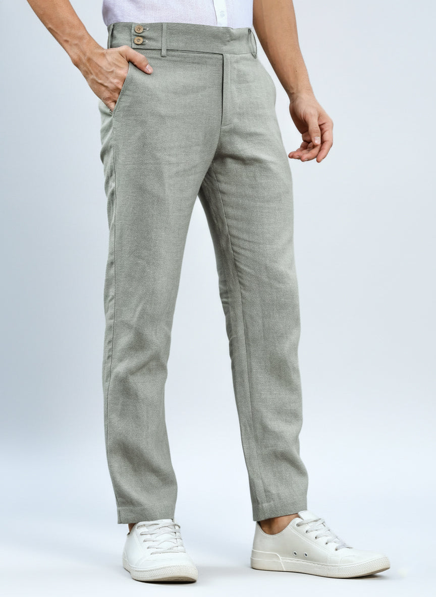 Brandon Double Button Broad Pure Linen Trousers - Slow Green