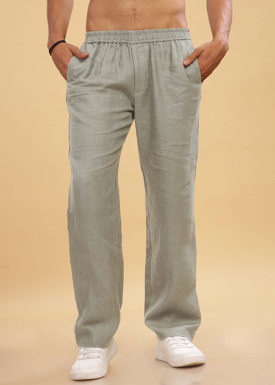Breeze - Linen Casual Elastic Pants - Artichoke Green