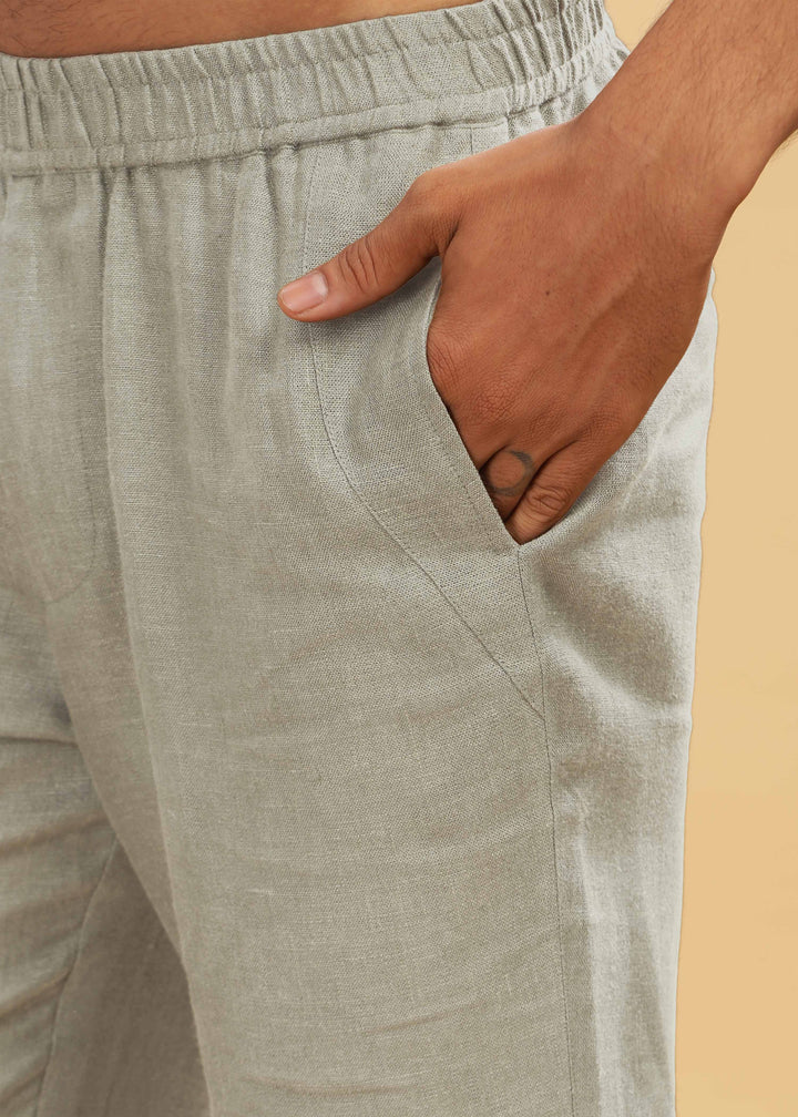 Breeze - Linen Casual Elastic Pants - Artichoke Green