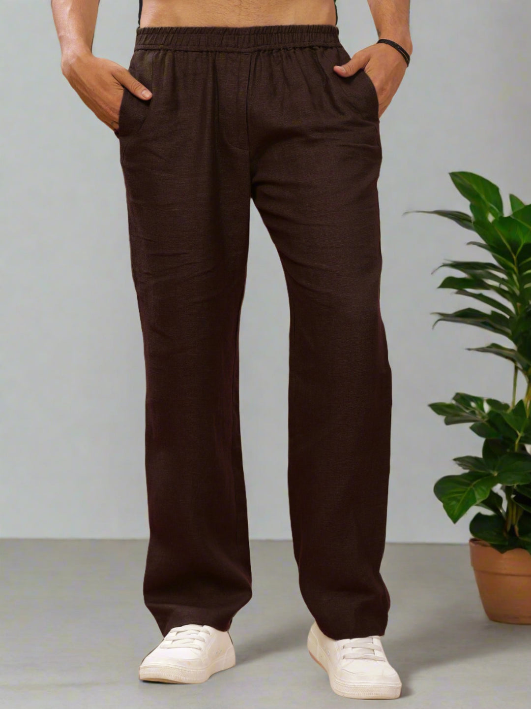 Breeze- Linen Casual Elastic Pants - Cocoa Brown