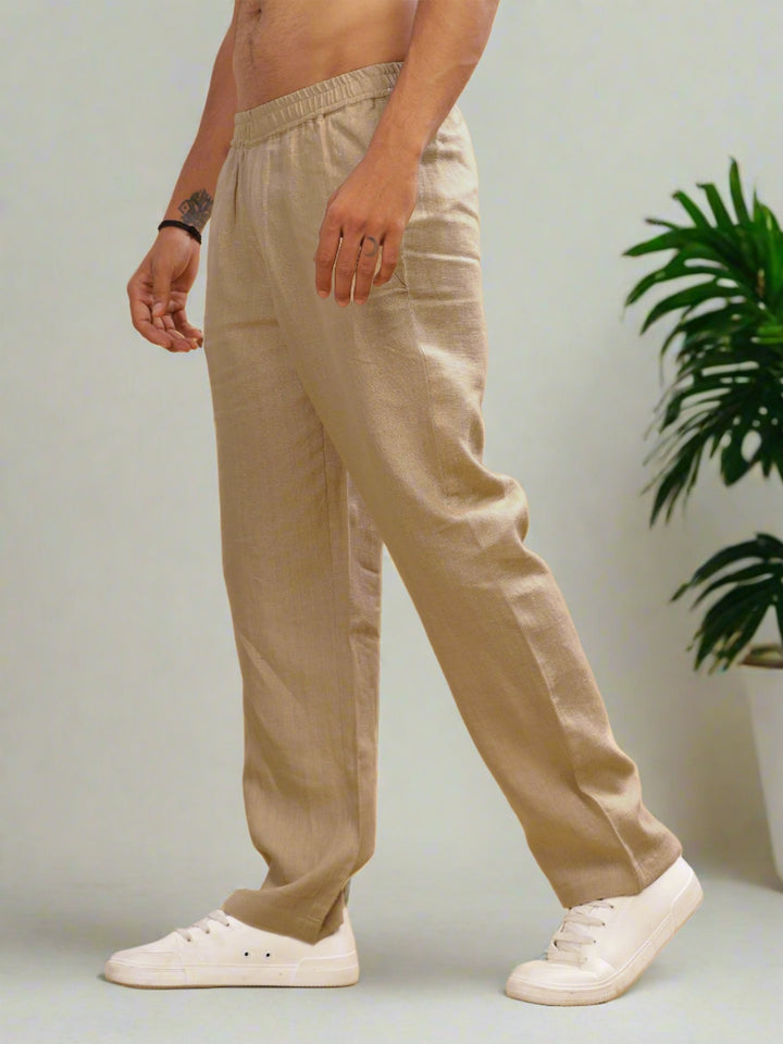 Breeze- Linen Casual Elastic Pants - Cappuccino Beige