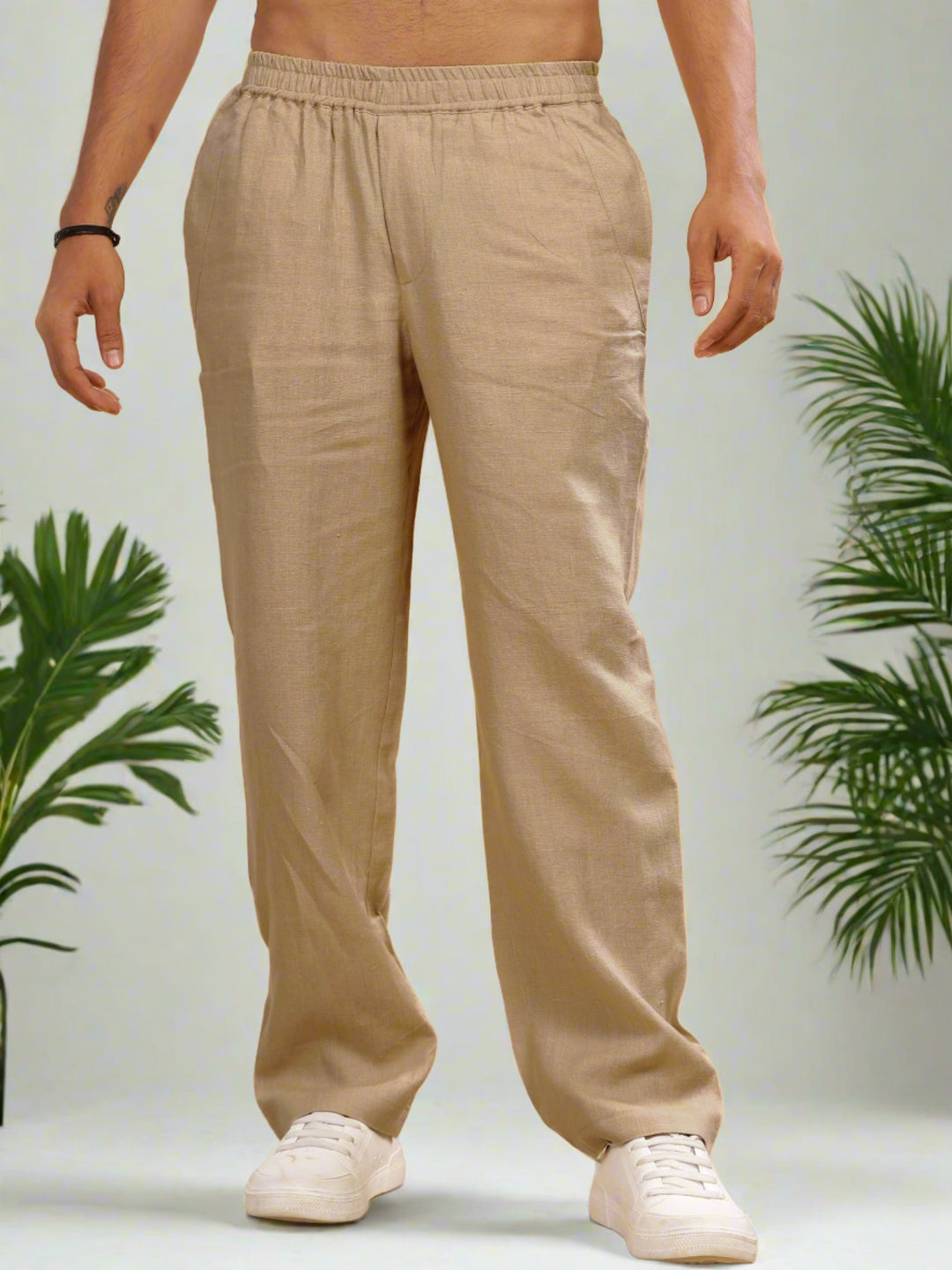 Breeze- Linen Casual Elastic Pants - Cappuccino Beige