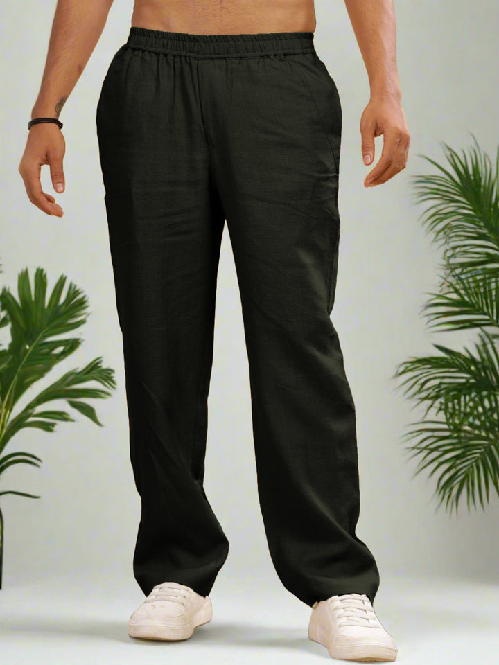 Breeze- Linen Casual Elastic Pants -  Dark Green