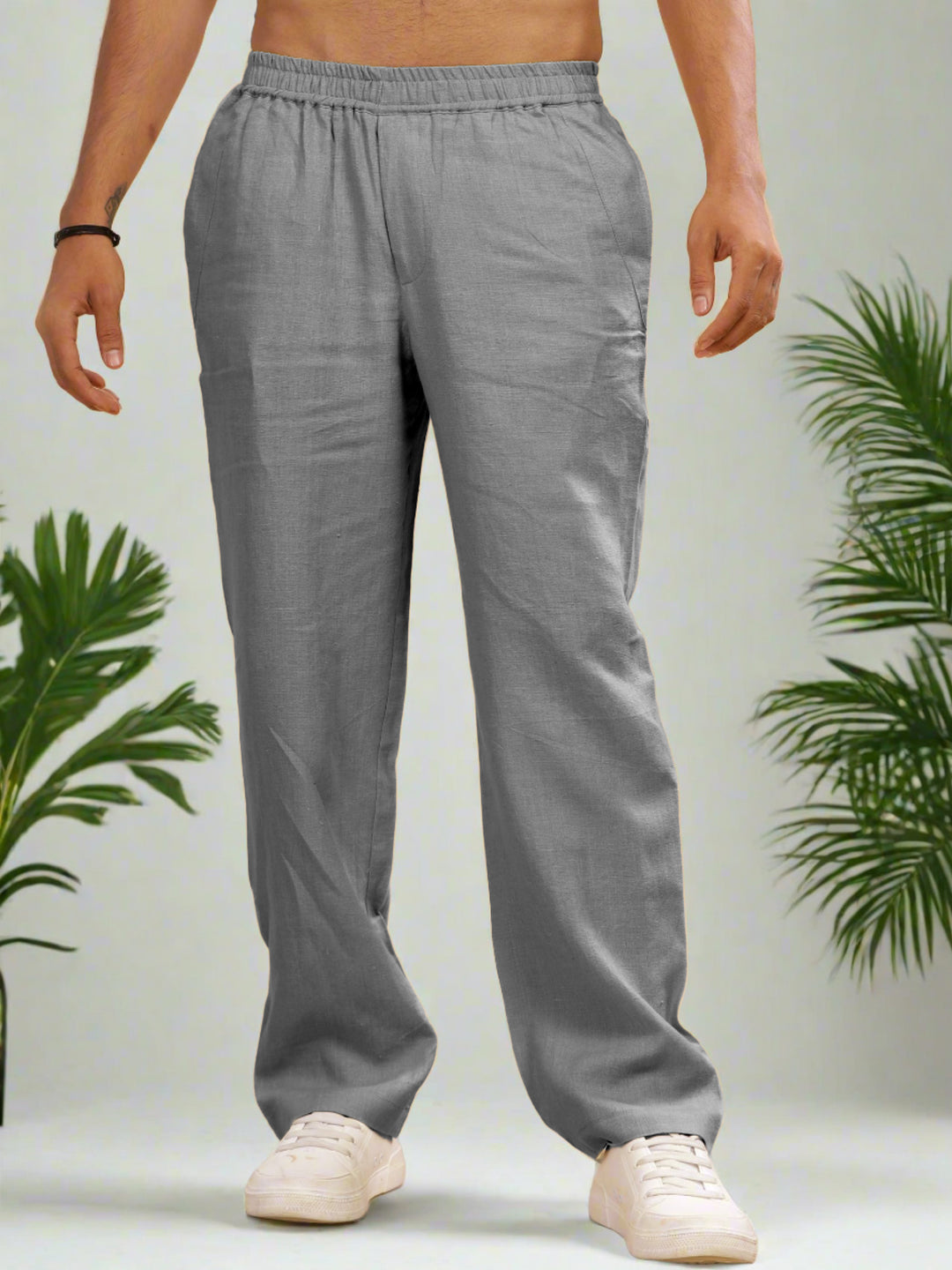 Breeze- Linen Casual Elastic Pants - Steel Grey