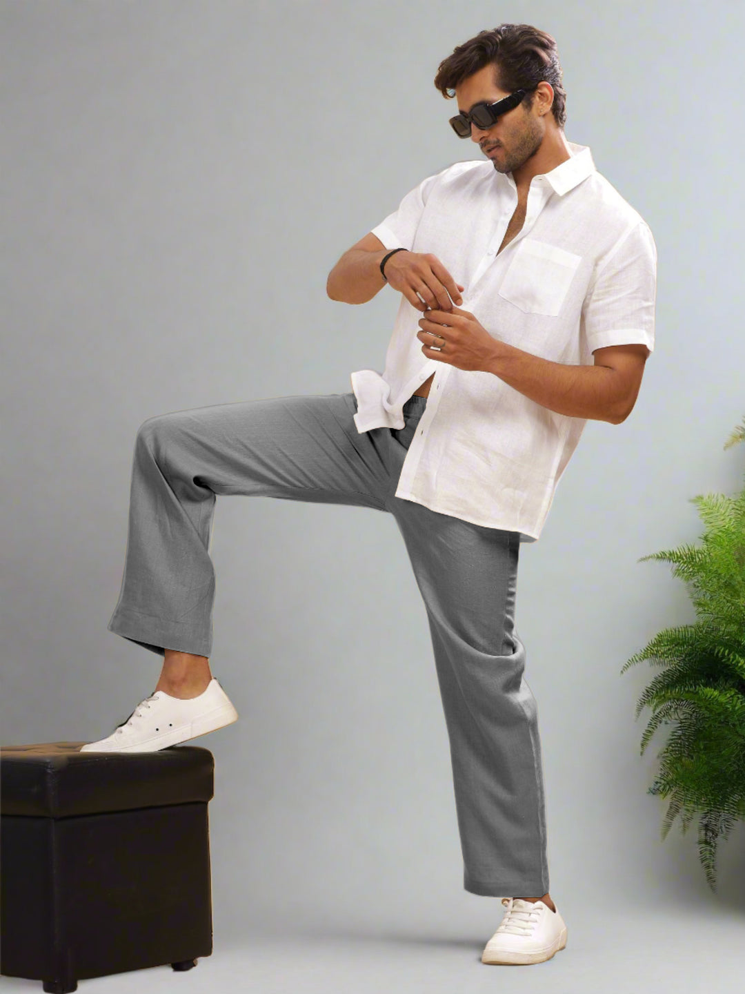 Breeze- Linen Casual Elastic Pants - Steel Grey