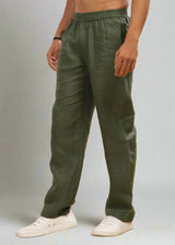 Breeze- Linen Casual Elastic Pants - Military Green