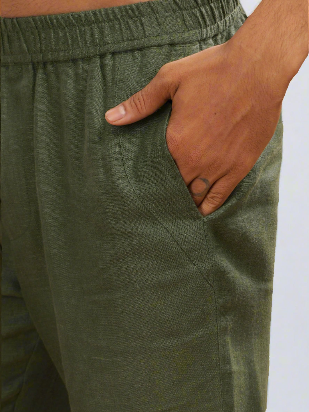 Breeze- Linen Casual Elastic Pants - Military Green