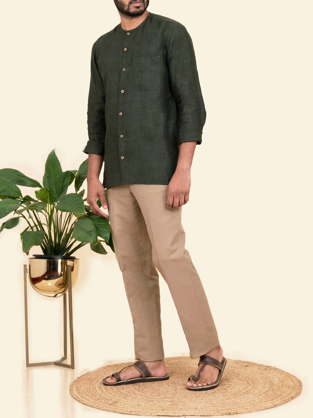 Brio - Pure Linen Full Sleeve Shirt - Forest Green