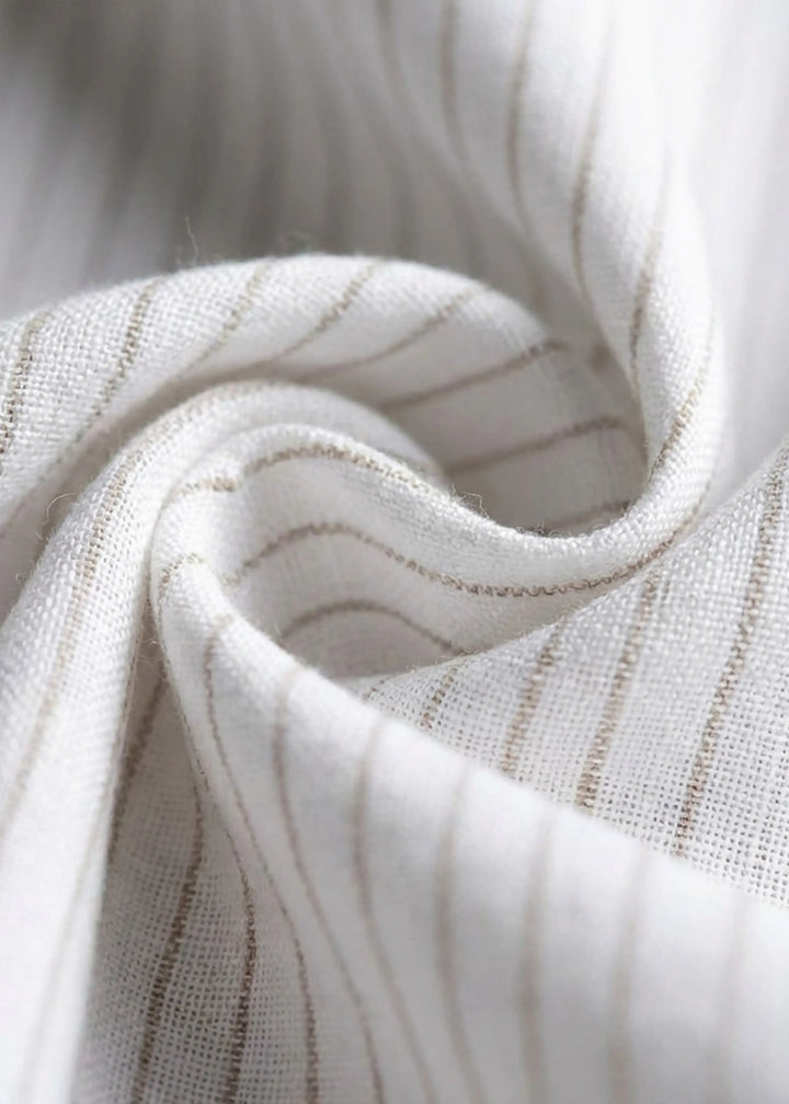 Camden - Pure Linen Full Sleeve Shirt with Asymmetrical Yoke - Brown Pinstripe