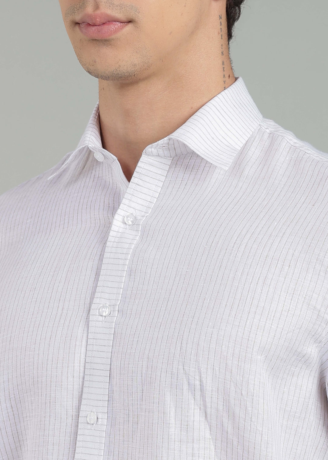 Camden - Pure Linen Full Sleeve Shirt with Asymmetrical Yoke - Brown Pinstripe